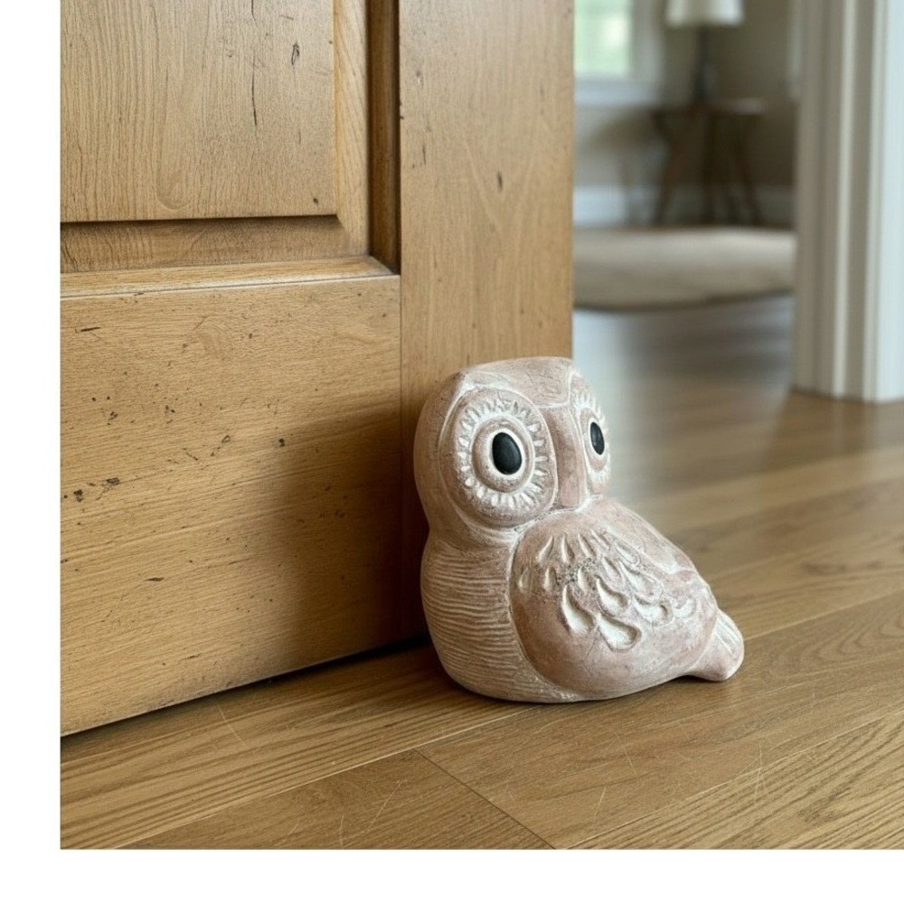 Isabel Bloom Retired Owl Concrete Sculpture Weathered Pink Doorstop Figurine 6"